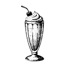 Retro milkshake sketch with whipped cream and stippled photocopy grain texture