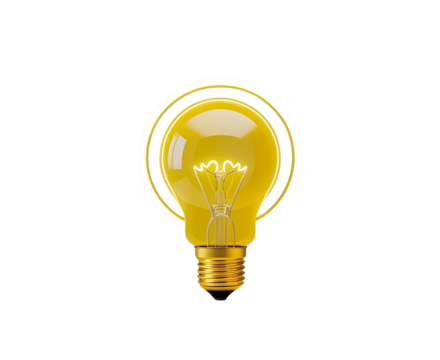 Yellow glowing lightbulb with a floating white ring symbolizing creative thinking and bright ideas. Clean 3D render ideal for innovation concepts, branding, presentations, digital art, and marketing v