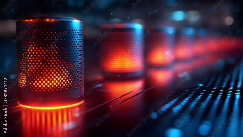 Aufkleber digital illumination: a close-up showcases glowing cylindrical objects illuminated with vibrant oran