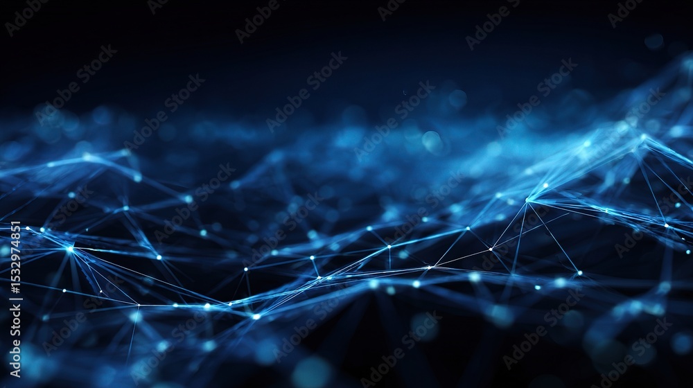 Poster blue cyber network with luminescent lines abstract background design