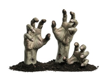 Zombie Hands Emerging from Grave - Spooky of decaying zombie hands rising from the ground, perfect for Halloween or horror themes