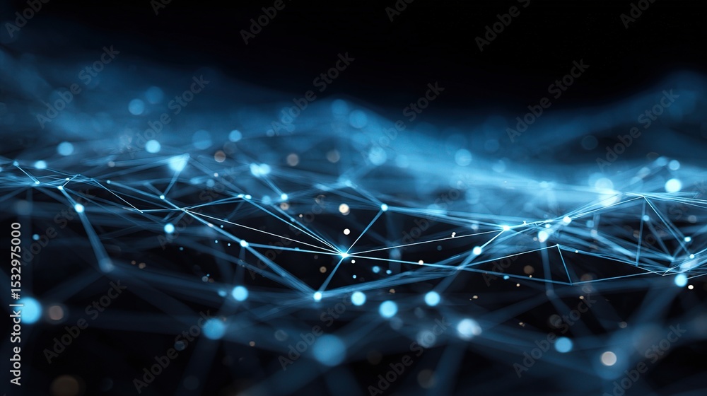 Aufkleber blue abstract tech mesh grid with glowing nodes and connections