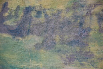 Abstract Painting with Green, Yellow, and Purple Textured Blends