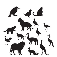Obraz premium Silhouette collection of various animals and birds