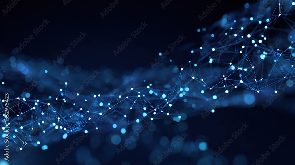 Poster abstract deep blue mesh with illuminated nodes in digital space