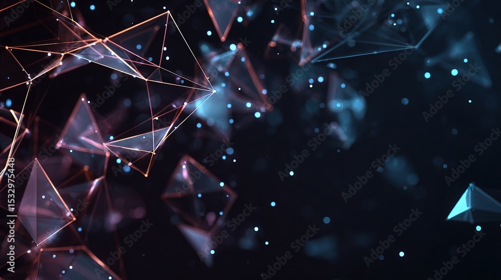 Poster Floating Digital Triangles in a Dark Tech Background with Sparkles