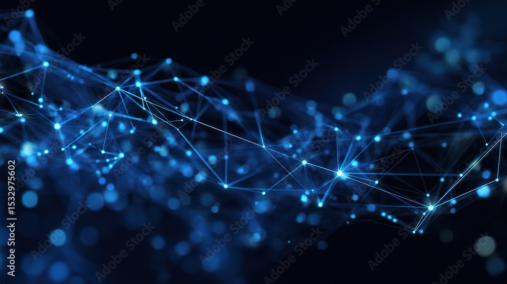 Poster abstract blue tech mesh grid with glowing nodes and connections