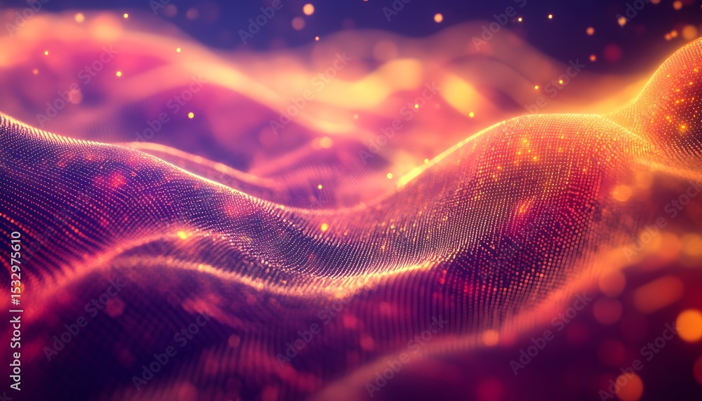 Poster abstract digital design with glowing particles.