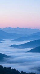 Serene Sunrise Misty Mountain Landscape at Dawn
