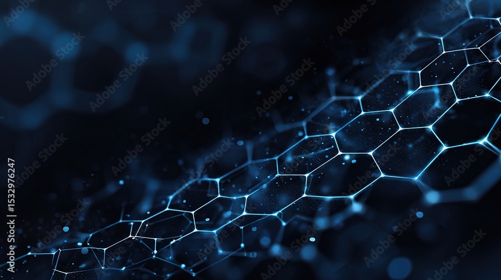 Aufkleber blue hexagonal pattern background with digital blockchain elements