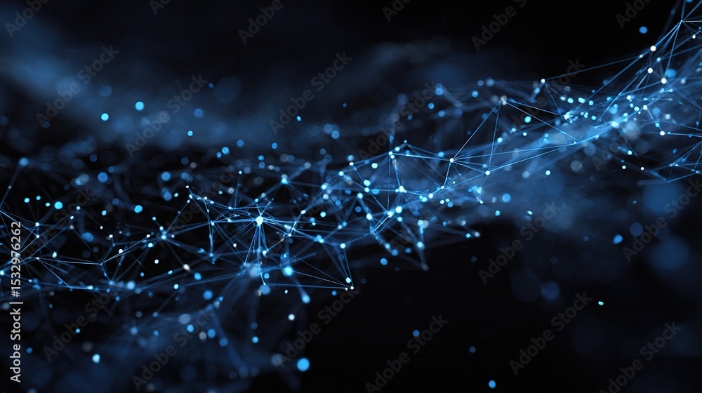 Poster abstract blue plexus with connecting dots and lines in dark background