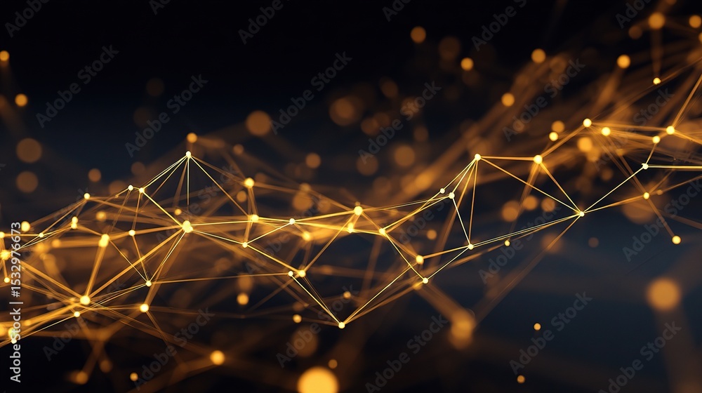 Poster abstract data network with glowing yellow nodes and connections
