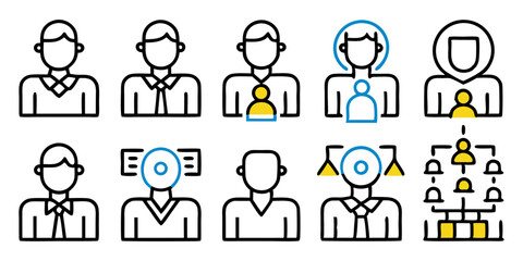 Business People Line Icon Set. Team, Organization, Employee, Management, Hierarchy, and More. Outline Vector.