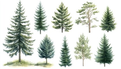 Obraz premium Variety of coniferous trees illustration.