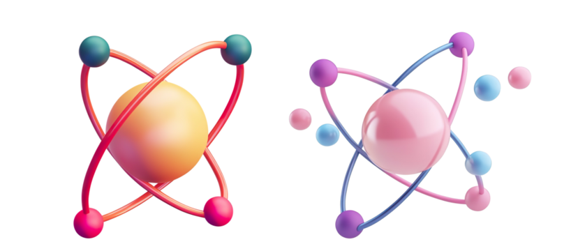 3D Atom Model with Orbiting Electrons on a Transparent Background