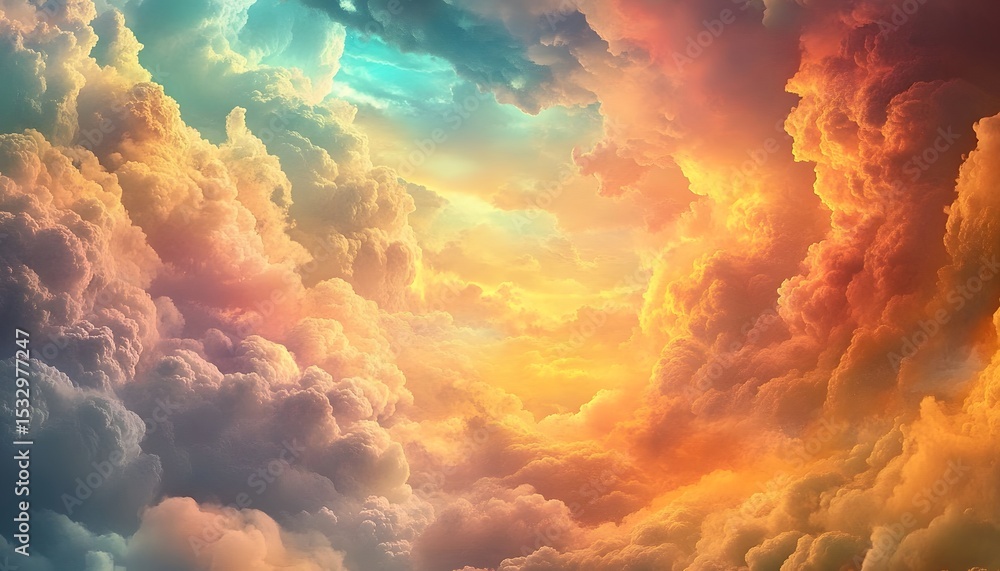 Poster a vibrant display of colorful clouds in the sky.
