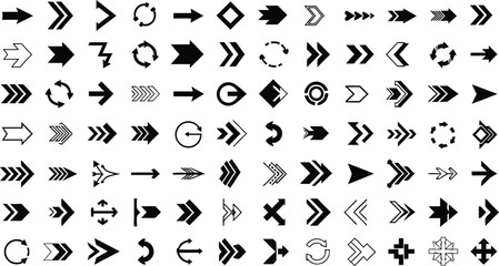 Naklejka premium Black Arrow Icons Set Geometric Shapes Directional Symbols