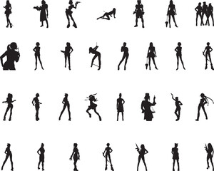 Silhouettes of diverse female characters engaged in various dynamic poses highlighting strength and individuality
