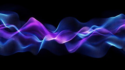 Abstract waves of vibrant purple and blue lines on a black background