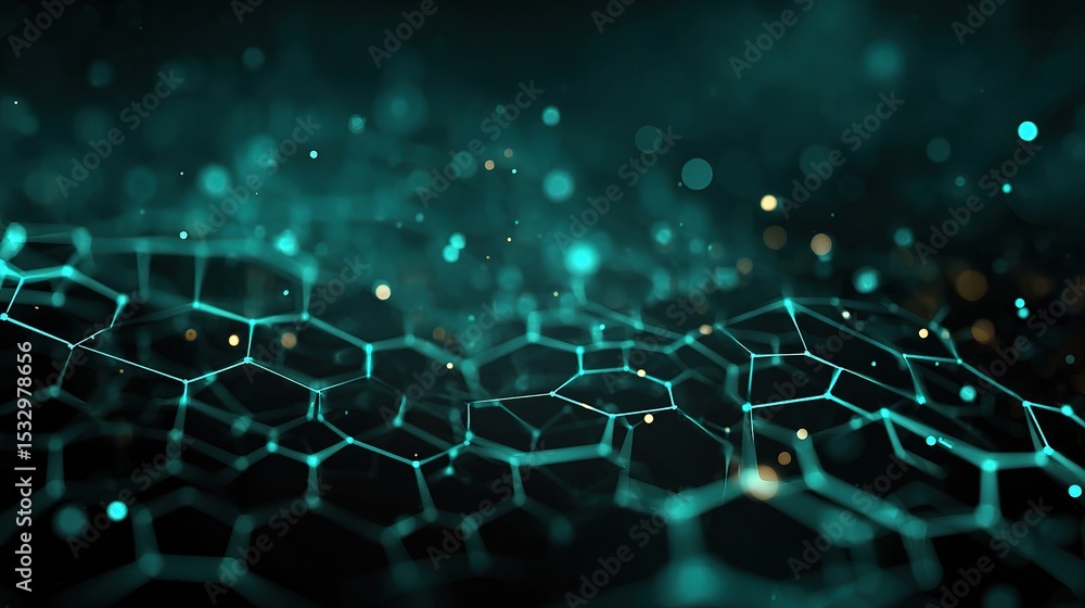 Poster abstract technology network background in teal and hexagonal pattern