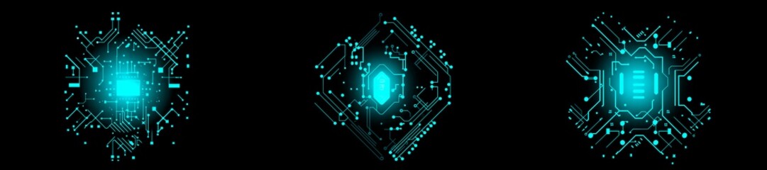 Obraz premium High-Tech Circuit board patterns Overlay. Futuristic Electronic Abstract Digital technology background. Blue tech, data network, digital connections, dark background, computer lines and nodes