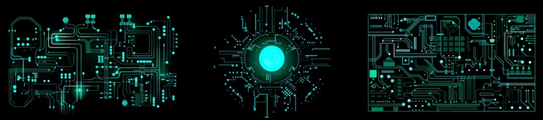 Obraz premium High-Tech Circuit board patterns Overlay. Futuristic Electronic Abstract Digital technology background. Blue tech, data network, digital connections, dark background, computer lines and nodes
