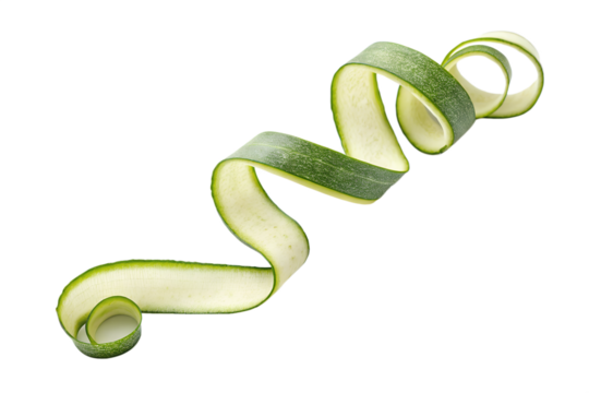 Fresh zucchini ribbon vegetable ingredient for healthy cooking recipes isolated on transparent background