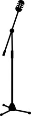 Microphones on counters and microphones and stands separately for design icon Vector silhouette clip arts. Retro and modern music sign, mic tool. Close-up microphone stand in small