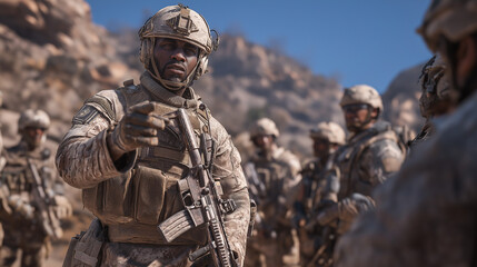 Military Instructor Training Local Militia in Desert Environment
