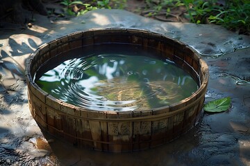 Fototapeta premium Handmade barrel tub with water reflection high resolution picture