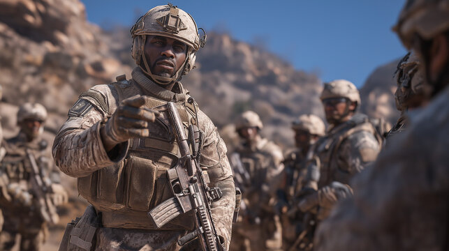 Military Instructor Training Local Militia in Desert Environment