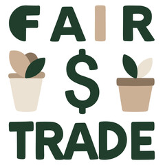 Fair trade icon with plants and dollar symbol representing ethical economy

