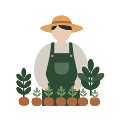 Farmer with seedlings in eco garden illustration for agricultural apps and sustainability campaigns
