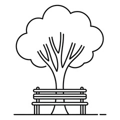  Park Bench Under Tree Icon – Minimalist Line Art Illustration