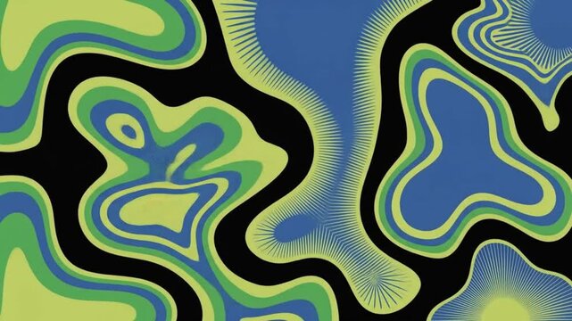 Abstract psychedelic pattern with wavy lines and radial circle elements