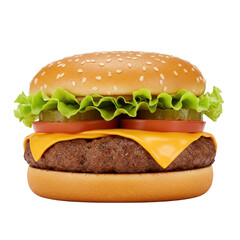 Juicy Cheeseburger with Melted Cheese and Crisp Lettuce on Sesame Bun