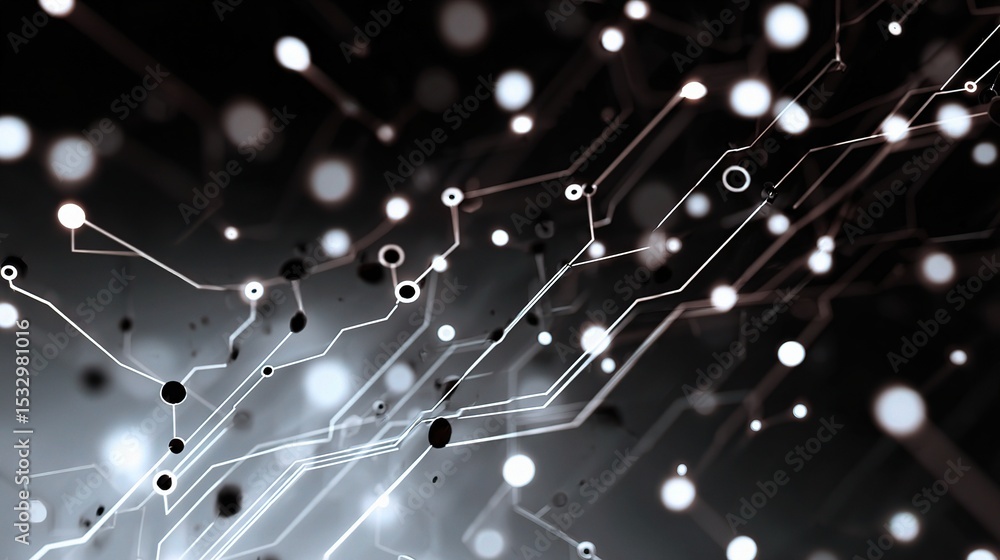 Poster abstract digital circuit background with glowing white elements