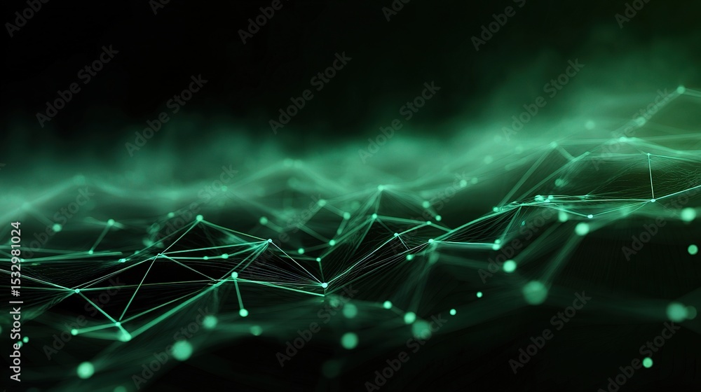 Poster abstract green technology network background with translucent lines