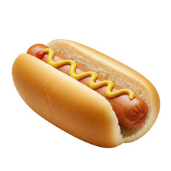 Closeup of a Hot Dog with Mustard in a Bun on Transparent Background