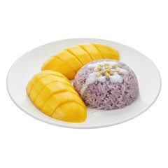 Ripe Mango Slices and Purple Sticky Rice with Coconut Milk Dessert