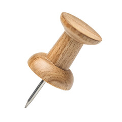 Wooden push pin tack closeup for bulletin boards and office organization isolated on transparent background