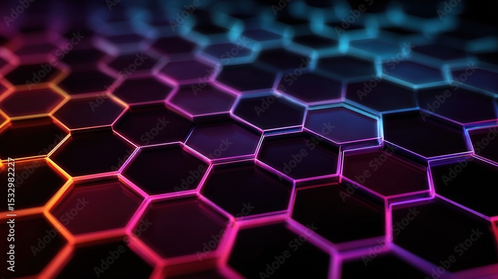 Poster abstract neon hexagon grid with subtle outlines and highlights