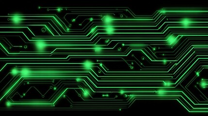 Abstract Futuristic Electronic Circuit Illustration with Green Lines