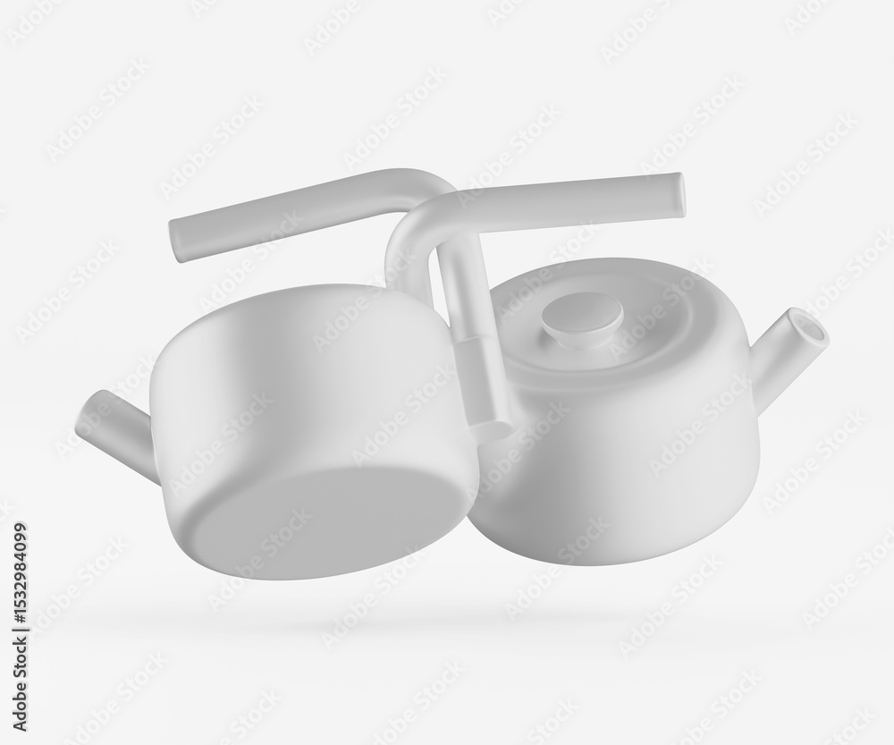Aufkleber minimalist design of two white teapots isolated on a seamless white background with overhead lightin