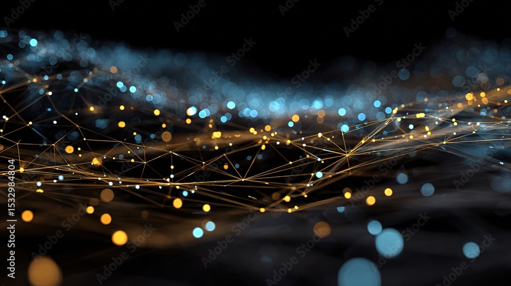 Poster abstract high-tech network of glowing points on dark background