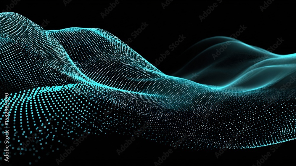 Poster abstract layered wave design in turquoise with data points