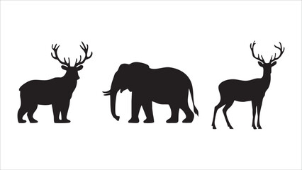 Majestic Wildlife Silhouettes Deer, Elephant, and Bear