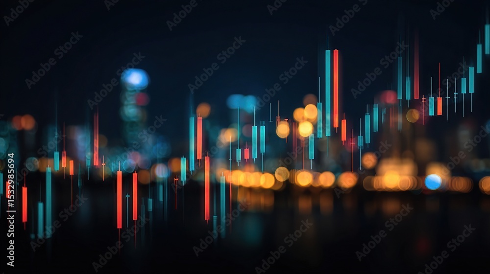 Poster luminous abstract trading chart with cryptocurrency elements
