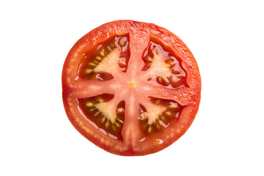 Fresh tomato slice closeup organic food ingredient healthy eating diet isolated on transparent background