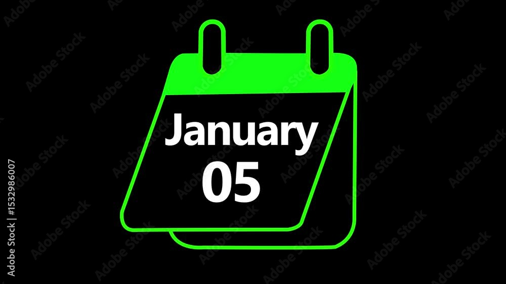 Poster 05 january calendar icon animation. calendar with the date january 5 on a black background for cutti